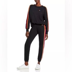 Black Aviator Nation Velour 5 Stripe Sweat Set